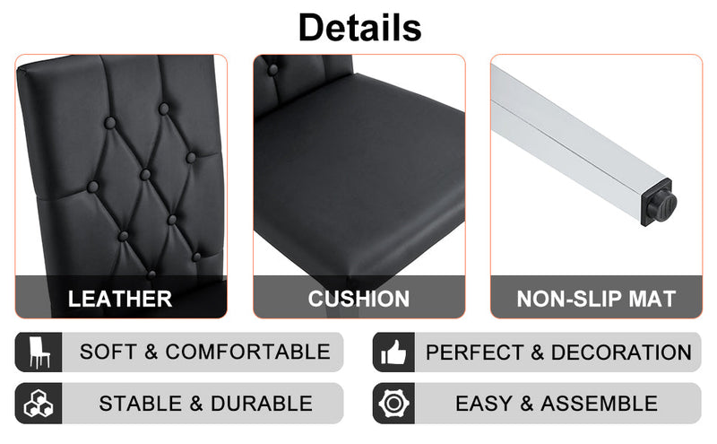 4-piece dining chair set, modern style kitchen soft cushion high backrest, with embedded buttons, metal leg office chair, suitable for restaurants, offices, and restaurants.