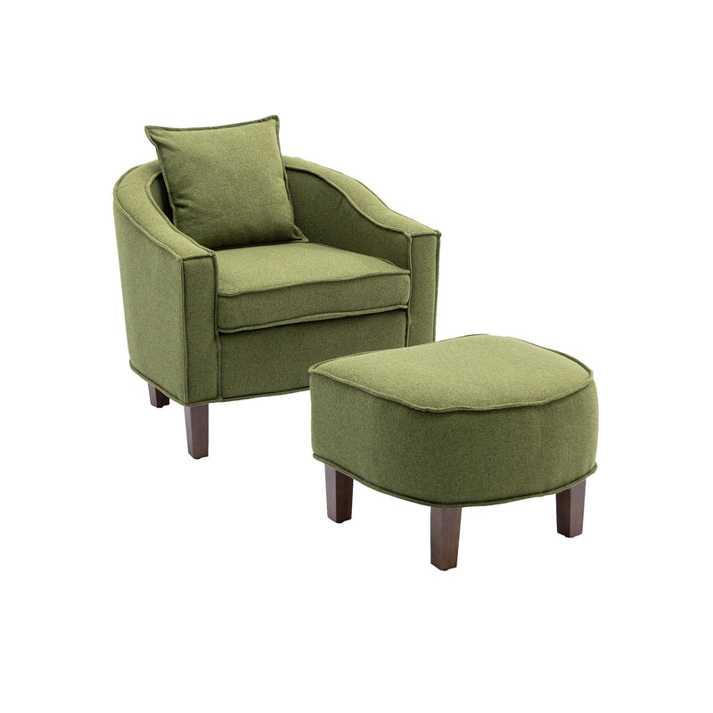 Accent Chair with Ottoman, Mid Century Modern Barrel Chair Upholstered Club Tub Round Arms Chair for Living Room