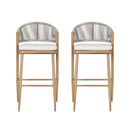 Outdoor Bar Height Metal Frame Counter Stools With Scallop Shaped Backrest & Water Resistant Cushions