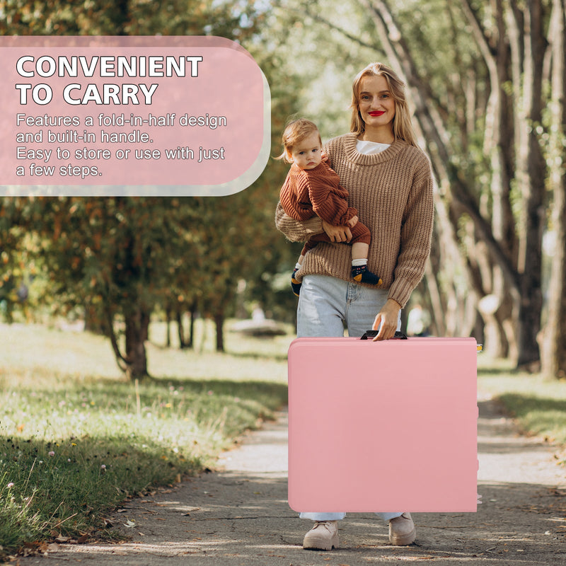 4ft Pink Portable Folding Table Indoor&Outdoor Maximum Weight 135KG Foldable Table for Camping
