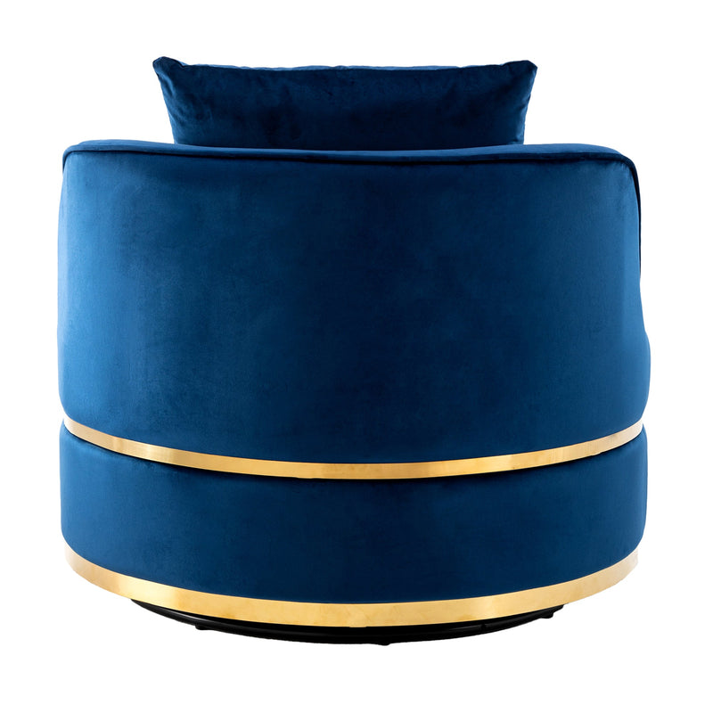 360 Degree Swivel Accent Chair Velvet Modern Upholstered Barrel Chair Over-Sized Soft Chair with Seat Cushion for Living Room, Bedroom, Office, Apartment, Blue