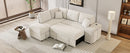 87.7" Convertible Sleeper, Sectional Pull Out Sofa Bed with Storage Ottoman, 2 Throw Pillows, 2 Stools, Wireless Charger and Two Hidden USB Ports for Living Room, Cream