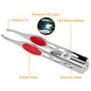 LED Eyebrow Tweezer Stainless Steel Make Up Tweezer w/ LED Light Rubber Finger Pads For Eyebrow Eyelash Hair Removal