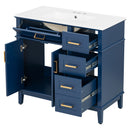 Bathroom Vanity With Ceramic Sink, Soft-Close Doors, 4 Storage Drawers - Blue by HouseOfZazla