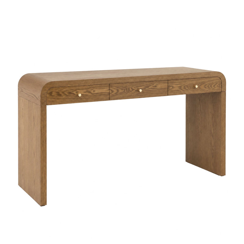 Walnut Curved Design 3-Drawer Long Console Table, photo 5 of 10
