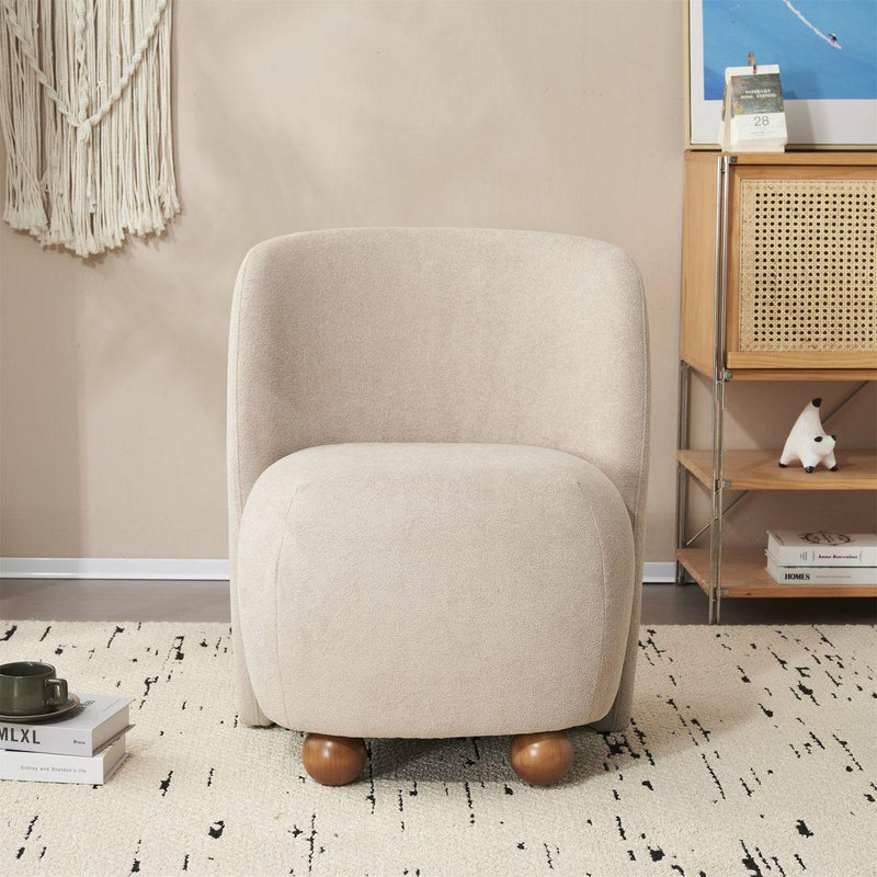 Modern Low Back Accent Chair, Upholstered Armless Living Room Chairs, Round Pine Wood Feet, for Small Living Spaces, Living Room, Bedroom, Balcony, Office, Reading Nook, Khaki