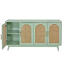 59.84"Modern 4-Door Cabinet with Rattan Decorative Doors,for Bedroom,Living Room,Office,Easy Assembly, Mint Green