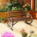 41" Wooden Wagon Wheel Bench, Rustic Outdoor Patio Weather Resistance Furniture, 2-Person Slatted Seat Bench with Backrest, Carbonized