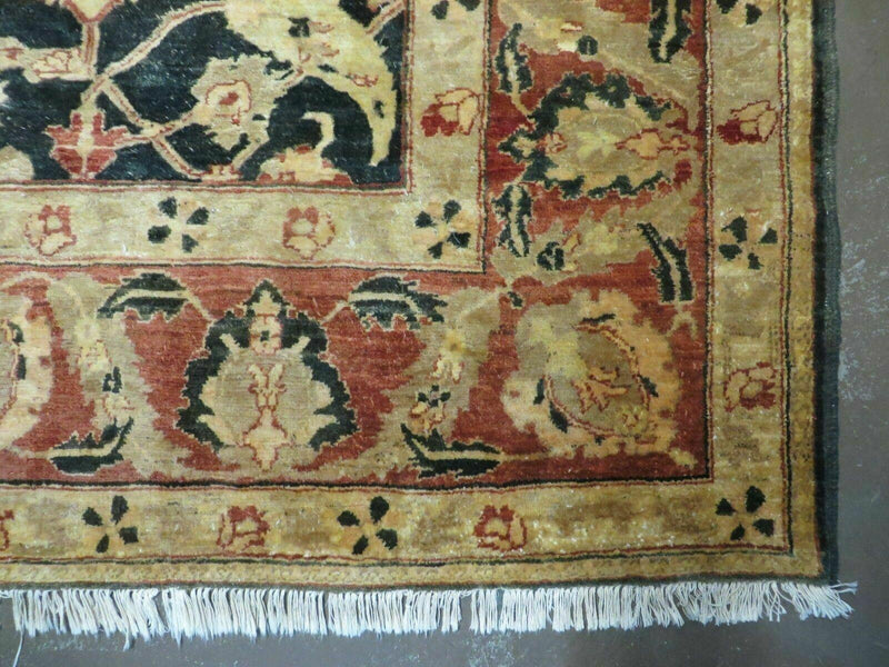 8' X 9' Handmade Pakistan Wool Cotton Rug Peshawar Black Floral Nice
