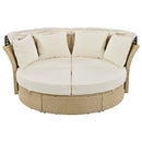 Outdoor Patio Daybed Wicker Rattan Double Daybed Round Sofa Furniture Set With Retractable Canopy, 4 Pillows For Lawn Garden by HouseOfZazla