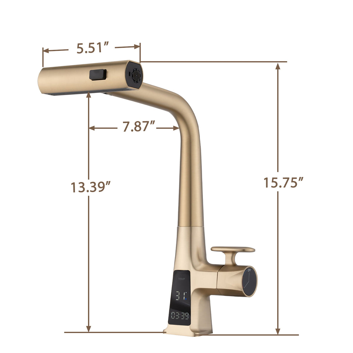 Waterfall Kitchen Faucet With Temperature Display And Pull Down Sprayer, photo 12 of 16