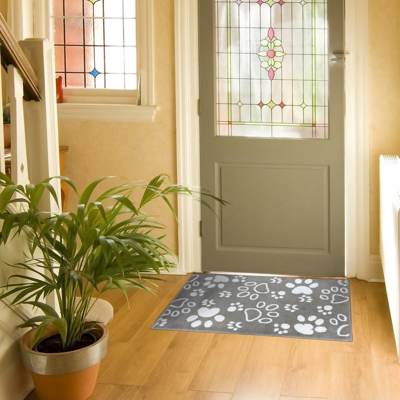 Sussex Home, Landing Rug, Slip Resistant Indoor Carpets Includes Adhesive Tape  2' x 3'-Paw Collection |Gray&White