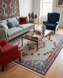 Hand Knotted Wool Oushak Area Rug 7x10 - Traditional Persian Gray Red Blue