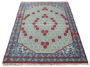 7x10 Hand Knotted Green, Red and Blue Traditional Persian Oushak Wool Rug | AC7710
