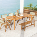 8-Person Outdoor Acacia Wood Dining Rectangular Bistro Table with Umbrella Hole by LJGDeals