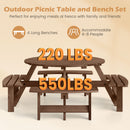 8-Person Round Picnic Table Set Circular Patio Dining Camping Table with Benches-Brown