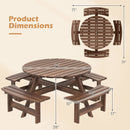 8-Person Round Picnic Table Set Circular Patio Dining Camping Table with Benches-Brown