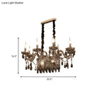 GobekUsa 8-Light Island Pendant - Traditional Candelabra Style - Smoke Gray Crystal Suspension Lighting with Glass Lamp Saucer
