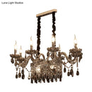 GobekUsa 8-Light Island Pendant - Traditional Candelabra Style - Smoke Gray Crystal Suspension Lighting with Glass Lamp Saucer