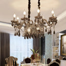 GobekUsa 8-Light Island Pendant - Traditional Candelabra Style - Smoke Gray Crystal Suspension Lighting with Glass Lamp Saucer