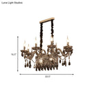 GobekUsa 8-Light Island Pendant - Traditional Candelabra Style - Smoke Gray Crystal Suspension Lighting with Glass Lamp Saucer