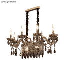 GobekUsa 8-Light Island Pendant - Traditional Candelabra Style - Smoke Gray Crystal Suspension Lighting with Glass Lamp Saucer
