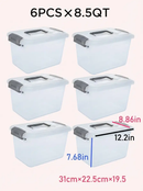 6PCS 8.5 Qt Clear Plastic Storage Boxes Stackable w Lock Lid & Handle by 2Dropme