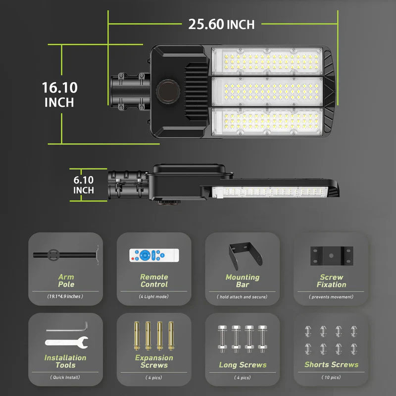 9500W Aluminum Solar Street Lights Outdoor, 500000LM High Powered Commercial Parking Lot Lights 6500K Dusk to Dawn with Remote