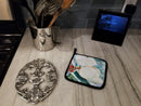 Flower - Magnolia Pot Holder Set of 2 Heat Resistant Quilted Hot Pads 7.5 x 7.5 Inch, Insulated Kitchen Trivets for Cooking & Baking