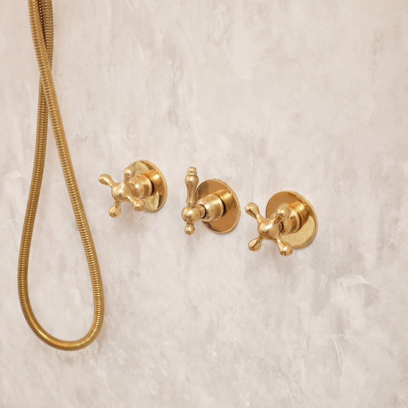 Unlacquered Brass Shower Set Head & Handheld Set - BRASSMA