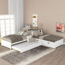 L Shaped Platform Bed With Trundle And Drawers Linked With Built In Desk by HouseOfZazla