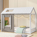 Twin Size House Platform Bed With Roof And Window - Natural / White by HouseOfZazla