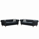 Chesterfield Upholstery Fabric Sofa With Roll Armrest & Nailhead, Mid Century Modern 3 And 3 Seater Couch by Unique Piece Furniture