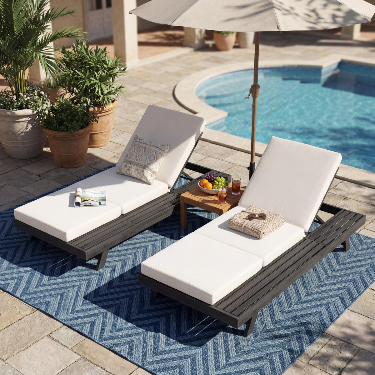 Lounge Chaise Set, Space Available On One Side, Acacia Solid Wood, photo 8 of 10
