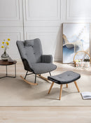 35.5 inch Rocking Chair with Footrest, Soft Houndstooth Fabric Leather Fabric Rocking Chair for Nursery, Comfy Wingback Glider Rocker with Safe Solid Wood Base for Living Room Bedroom Balcony (black)