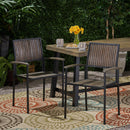 Vermilion Outdoor Dining Chair With Vertical Slat And Wooden Arm