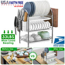 3-Tier Dish Drying Rack Dish Drainer Shelf w/ 3 Drain Trays Chopping Board Rack Utensil Rack Chopsticks Holder For Kitchen Counter Storage