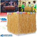 Grass Table Skirt Hawaiian Luau Party Decorations Supplies w/Hibiscus for Buffet BBQ Tiki Bar Beach Birthday Party Use