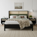 King Size Bed Frame with Black Frame and Green Upholstered Headboard by HouseOfZazla