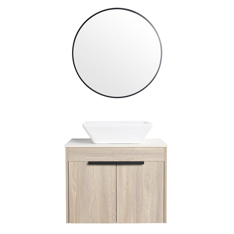 24" Modern Design Float Bathroom Vanity With Ceramic Basin Set, Wall Mounted White Oak Vanity With Soft Close Door, KD-PackingD-Packing Pieces