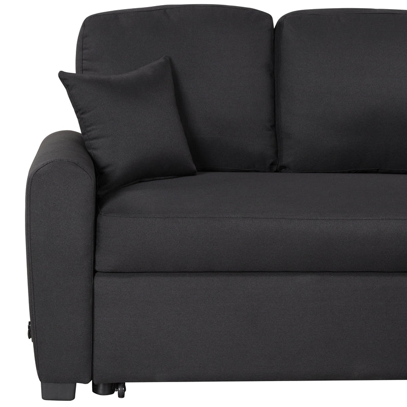 87.4"Sectional Sleeper Sofa with USB Charging Port and Plug Outlet,Pull-Out Sofa Bed with 3 Pillows, L-Shape Chaise for Living Room Small Apartment,Black