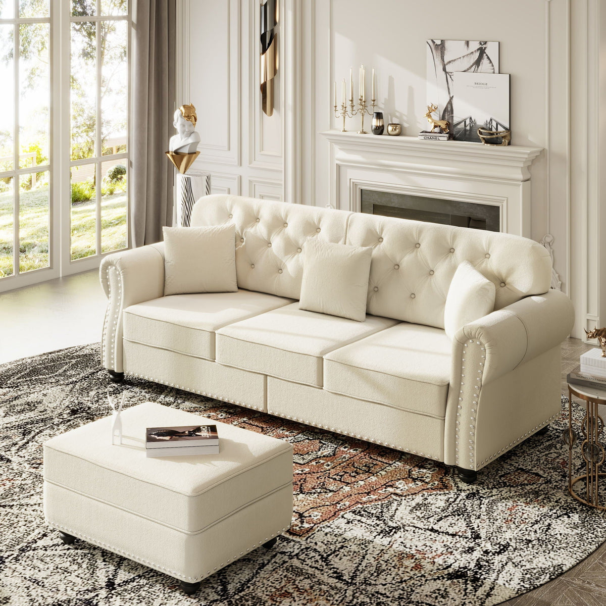 Upholstered 3 Seater Sofa Set With Ottoman, photo 28 of 39