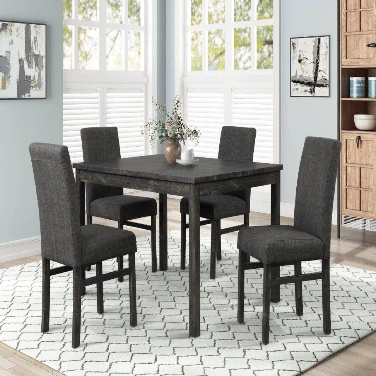 5 Piece Transitional Dining Set With Table And Upholstered Chairs, photo 10 of 17