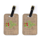 Christmas Tree Fleur de lis on Faux Burlap Luggage Tag