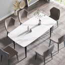 70.87" Modern Artificial Stone Curved Black Metal Leg Dining Table, Can Accommodate 6-8 People - White / Black by HouseOfZazla