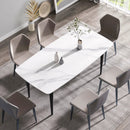 70.87" Modern Artificial Stone Curved Black Metal Leg Dining Table, Can Accommodate 6-8 People - White / Black by Unique Piece Furniture