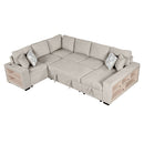 U-Shaped Sectional Sofa Pull-Out Sofa Bed With Two USB Ports, A Storage Chaise Lounge And Four Back Pillows For Living Room by HouseOfZazla