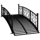 7' Metal Arch Garden Bridge with Safety Siderails, Decorative Arc Footbridge with Delicate Scrollwork "S" Motifs for Backyard Creek, Stream, Fish Pond, Black