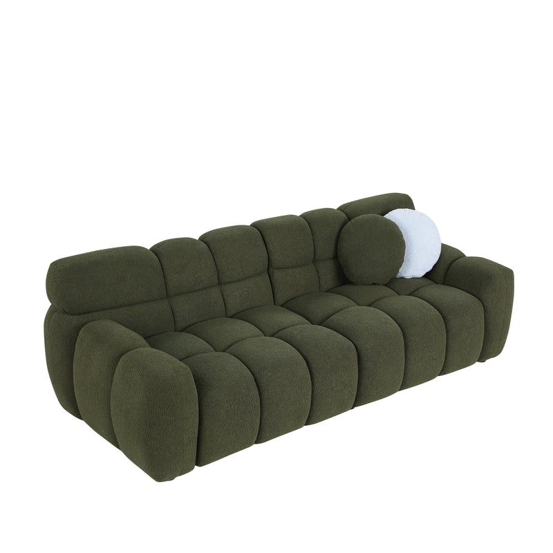 87.4 length, 35.83" deepth, human body structure for USA people, marshmallow sofa,boucle sofa, 3 seater, OLIVE GREEN BOUCLE