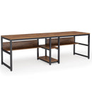 Double Desk For 2 With Bookshelves, 2 Person Workstation With Storage - Brown / Black by HouseOfZazla